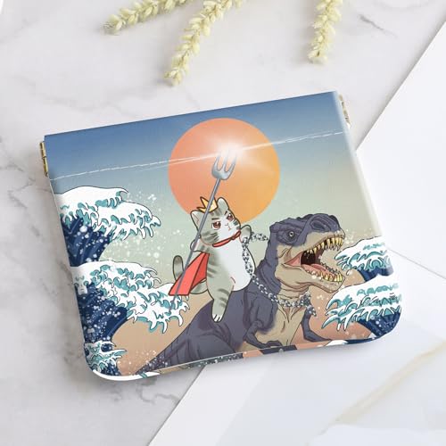 2Pcs PU Leather Small Squeeze Coin Purse Pouch Mini coin Bag Unique And Cute Wallet Cosmetic Bags Change Bag For Women Girls Men Cat and Dinosaur - color: Cat and Dinosaur