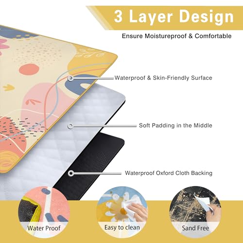 Supfitness Extra Large Picnic Blankets Waterproof Foldable (60 "x 80") Beach Blanket Waterproof Sandproof,3-Layer Thicking Mat Outdoor Packable Camping Blanket - color: Beige, size: 60x80in