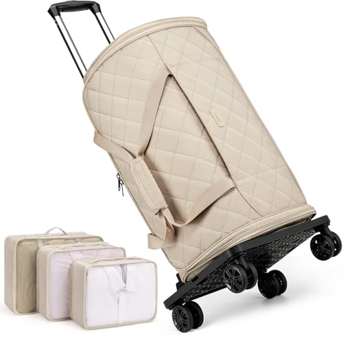 Rolling Garment Bags for Travel - Carry on Convertible Garment Duffle Bags with Wheels for Men Women, 4 in 1 Large Travel Duffel Bags with Shoes Compartment Hanging Suit Dress Weekender Bag 4pcs Set - color: Khaki