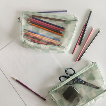 Tiny Twinkle Diaper Bag Organizing Pouches | 2 Pack Mess-Proof Travel Organizer Bags with Structured Bottom & Clear Front | TSA Approved Toiletry Bag Set for Baby and Mom Essentials (Sage Checkers) - color: Sage Checkers
