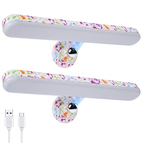 Benreom 2 Pack Wireless Vanity Lights for Mirror, Rechargeable Battery Operated Makeup Light, Adjustable Color Brightness & Angle Light Bar, Magnetic Stick on LED Lighting Bathroom Decor Accessories - color: Paint Splatter White, size: 2 Pack