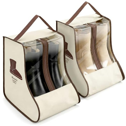 Portable Boots Storage Bag, Beige Dust Proof Boots Protector Carry Bag with Handle Shoe Dust Organizer Packing for Travel and Daily Use(Medium) - size: Medium