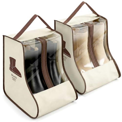 Portable Boots Storage Bag, Beige Dust Proof Boots Protector Carry Bag with Handle Shoe Dust Organizer Packing for Travel and Daily Use(Medium) - size: Medium