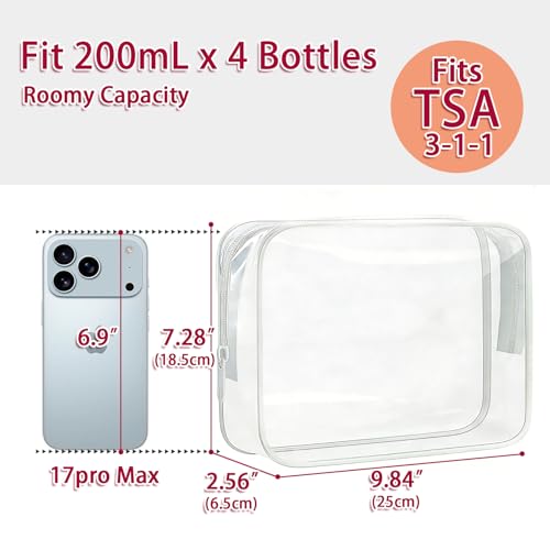 6 Pcs Large Clear Makeup Bags, TSA Approved Toiletry Bags for Travel, Waterproof Clear Pouches with Zipper, Plastic PVC Cosmetic Organizer Case for Women Men Vacation Bathroom Essentials (White Large) - color: 6 Large White