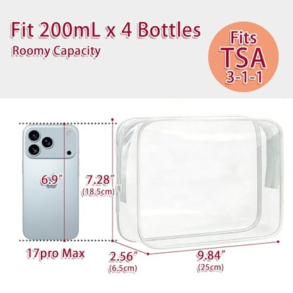 6 Pcs Large Clear Makeup Bags, TSA Approved Toiletry Bags for Travel, Waterproof Clear Pouches with Zipper, Plastic PVC Cosmetic Organizer Case for Women Men Vacation Bathroom Essentials (White Large) - color: 6 Large White
