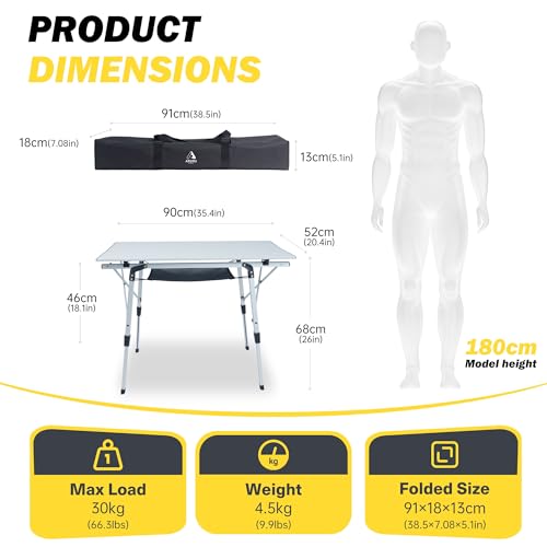 Portable Camping Table with Adjustable Hight Legs, Lightweight Aluminum Folding Beach Table with Mesh Net,Carrying Bag for Outdoor Cooking, Picnic, Beach, Backyards, BBQ and Party - color: Sliver Grey-90cm