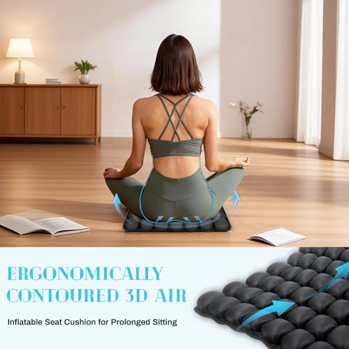 Airplane Seat Cushion for Long Flights, Inflatable & Portable Travel Cushion for Tailbone Pain Relief, Pressure Relief Car Seat Cushion for Office Chair and Wheelchair Use - size: Square