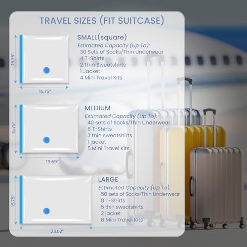 10 Vacuum Bags for Travel with High Pressure (-60KPa, 8.5L/min) Electric Pump - Vacuum Seal Packing Bags for Clothing Travel, Space Saver Suction Storage Bags for Luggage and Carry-On Suitcase - size: 10 Combo-E PUMP