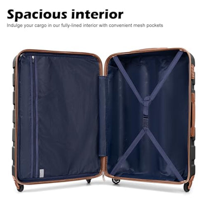 Coolife Luggage 3 Piece Set Suitcase Spinner Hardshell Lightweight TSA Lock - color: Apricot Black, size: 20in24in28in