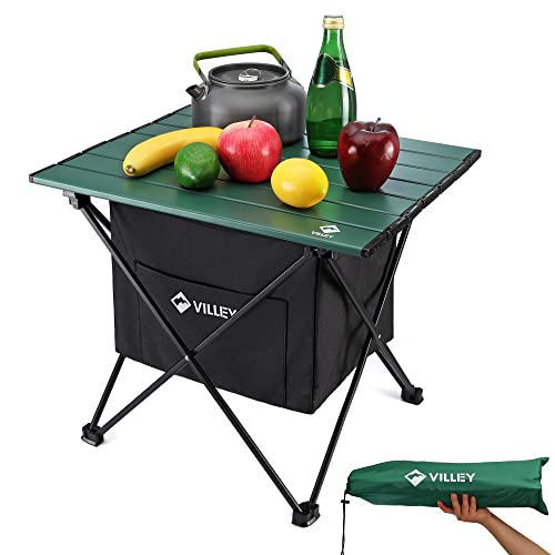 VILLEY Portable Camping Side Table, Ultralight Aluminum Folding Beach Table with Carry Bag for Outdoor Cooking, Picnic, Camp, Boat, Travel - color: Green, size: Medium 19'', style: Camping Table with Storage Bag