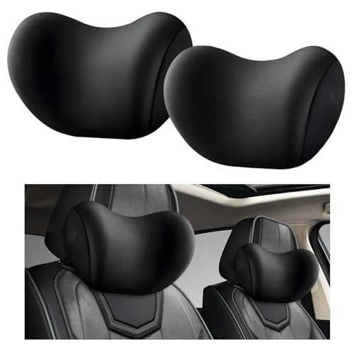 2 PCS Car Headrest & Lumbar Support Cushion, Ergonomic Memory Foam Car Neck Back Support w/Removable Cover, Universal Breathable Lumbar Cushion Headrest Pillow with Adjusatble Strap (Black) - color: Black, size: 2 PCS