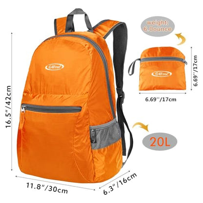 G4Free 20L Lightweight Packable Backpack Travel Hiking Daypack Foldable Backpack for Men Women - color: A-orange