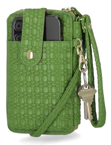 Mundi Jacqui RFID Crossbody Wallet for Women, Vegan Leather Small Travel Handbag with Phone Holder, Compact Organizer with Card Slots and Adjustable Strap, Vacation Purse in - color: Green