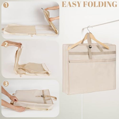 Wedding Dress Garment Bag,72" Tri-Fold Bridal Gown Bag with 6 Pouches and Adjustable Buckle Gown Cover for Wedding/Prom/Travel/Closet Storage (Beige) - color: Beige