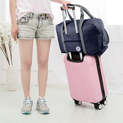For Spirit Airlines Personal Item Bag Foldable Travel Duffel Bag Tote Carry on Luggage Duffle Overnight for Women and Men - color: 3112 Dark Blue ( with Shoulder Strap)