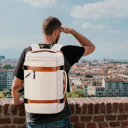 42L Travel Backpack with 4 Packing Cubes, TSA Friendly Flight Approved Carry-On Bag with USB Charging Port, Water-Resistant Weekender Business Backpack for Men Women, Fits 17.3" Laptop(Beige) - color: Beige