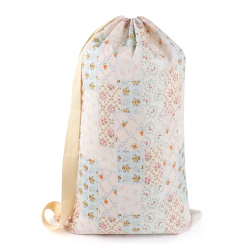 Laundry Bag, Dirty Backpack Laundry Bag For College Travel Laundromat Apartment, With Handles 29" X 18" (Floral Patchwork) - color: Floral Patchwork