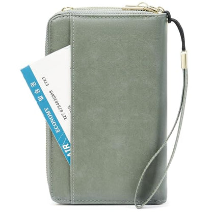 GOIACII Passport Wallet Travel Crossbody Bags for Women Wristlet Phone Purse Double Zip Vegan Leather Green - color: A05 Green