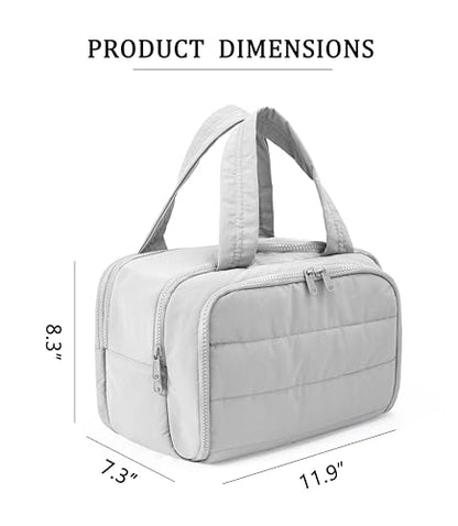 Travel Toiletry Bag for Women, Large Wide-open Puffy Cosmetic Makeup Bag with Wet-Dry Separation, Multi-Pocket Organizer with Carry Handle for Toiletries, Cosmetics, Essentials, Light Grey - color: Light Grey