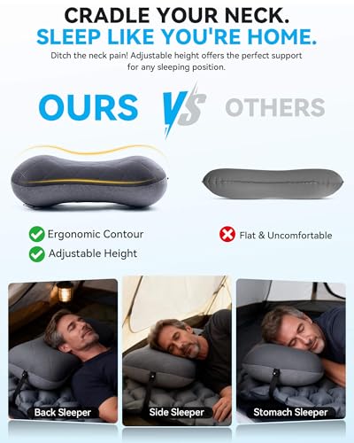 Hikenture Camping Pillow with Removable Cover - Ultralight Inflatable Pillow for Neck Lumbar Support - Upgrade Backpacking Pillow - Washable Travel Air Pillows for Camping, Hiking, Backpacking - color: Grey
