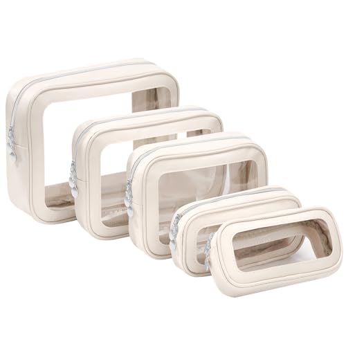 5PCS Diaper Bag Organizer Pouch Set, Clear Organizer Bags, TSA Approved Toiletry Bag, Clear Waterproof Cosmetic Bags with Zipper, Purse Organizer Pouches, Travel Organizer Bags for Woman and Kids - color: White, size: 5PCS