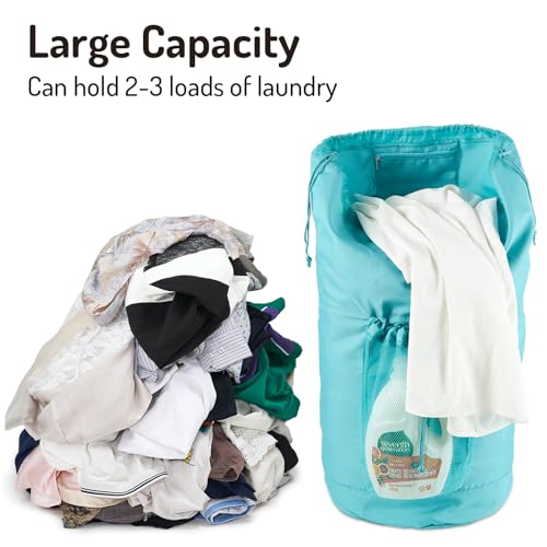 Seiritex Backpack Laundry Bag with Straps and Detergent Holder, Clothes Laundry Backpack for College Travel Apartment Dorm Room (Green) - color: Green