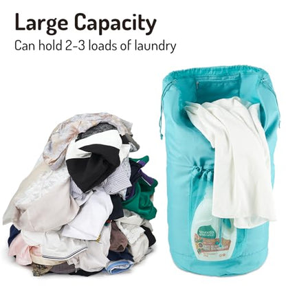 Seiritex Backpack Laundry Bag with Straps and Detergent Holder, Clothes Laundry Backpack for College Travel Apartment Dorm Room (Green) - color: Green