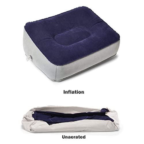Inflatable Travel Foot Rest Pillow, Head Pad, Soft Flocking Pillow, Flights Relax Cushion Ottomans Leg Up with Air Pump for Office, Home Relax, Camping and Travel Use (Gray) 1PCS