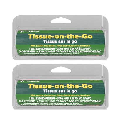 Coghlan's Tissue on The Go - Compact Travel Pack with Dispenser for Camping, Hiking, Backpacking, and Outdoor Adventures, Portable and Convenient Tissue Essentials, 2-Pack