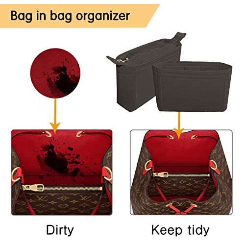Felt Tote Bag organizer with Zipper Small Purse Organizer Insert With 2 Packs fits NeoNoe Series,Black - color: Black