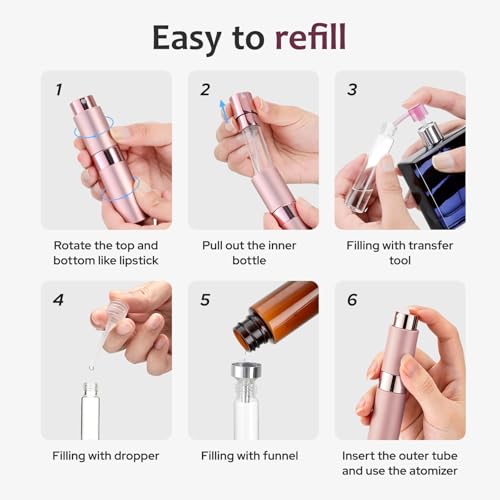 LISAPACK 8ML Atomizer Perfume Spray Bottle for Travel (3 PCS) Empty Cologne Dispenser, Portable Sprayer (Pink) - color: 3 Pink