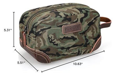 Emissary Leather & Canvas Dopp Kit - Men's Shaving & Toiletry Travel Bag, Small, Camo-Green - color: Camo-Green