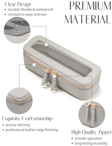 Popvibe Clear Makeup Bag Travel Cosmetic Case Transparent Toiletry Bag with Zipper, Portable Make Up Organizer Traveling Compact Car Bag for Essentials - color: Beige Grey, style: Slim Sleek