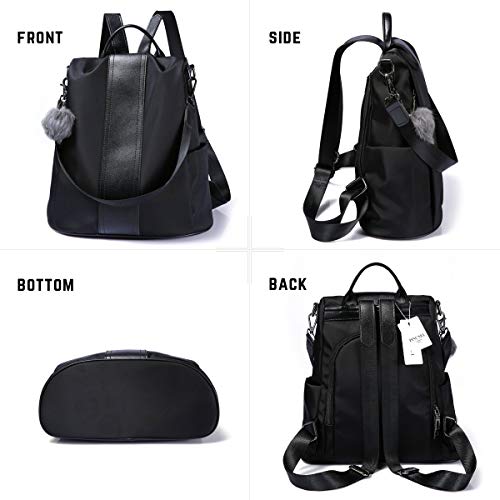 PINCNEL Women Backpack Purse Waterproof Nylon Anti-theft Rucksack Lightweight Shoulder Bag - color: Black, size: Medium