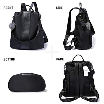 PINCNEL Women Backpack Purse Waterproof Nylon Anti-theft Rucksack Lightweight Shoulder Bag - color: Black, size: Medium