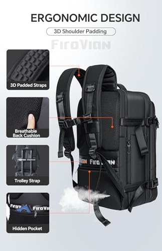 Vacuum Backpack Travel, 70L Expandable Carry On Backpack With Compression System, 2 Detachable TPU Vacuum Bags, TSA Lock, Water-Resistant, Fits 16" Laptop for Business & Travel