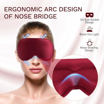 FlyCoco 99% Fully Block Out Light Eye Sleep Mask, 3D Deep Contoured Eyes Cover Zero Pressure, Long Lash Extension Eyes Mask with Adjustable Straps for Sleeping Travel Home Nap Rest Women Men (Red) - color: Red