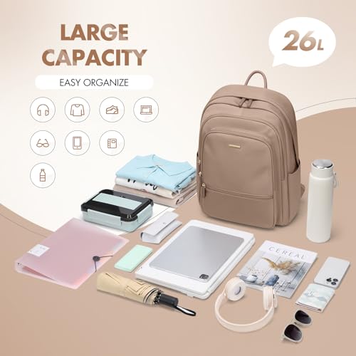 GOLF SUPAGS 15.6 Inch Women's Laptop Backpack, Water Resistant Work College Travel Daypack, Everyday Commuter Bag for Teacher Nurse (Champagne) - color: Champagne