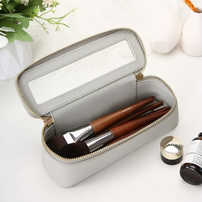 Aveniee Clear Makeup Brush Bag, Slim Brush Holder Cosmetic Case, Small Travel Toiletry Bag for Women, Thin Make up Bags with Zippers, Cute Travel Essentials Srorage Bag.Grey - color: Grey, style: Slim Elegance