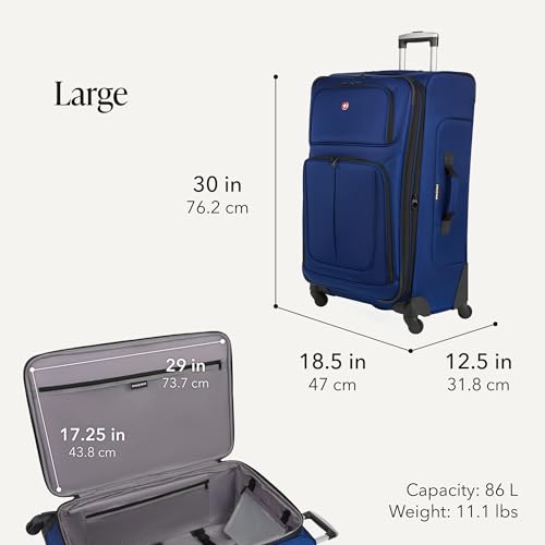 SWISSGEAR Sion Softside Expandable Spinner Luggage Durable Lightweight Travel Suitcase, Blue, 3-Piece Set (Carry-On/Medium/Large) - color: Blue, size: 3-Piece Set (Carry-On/Medium/Large)