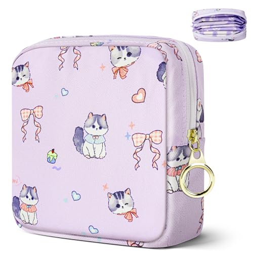 Likesing Tampon Holder for Purse, Canvas Period Bag Sanitary Napkin Storage Bag for Girls Womens, Portable Feminine Emergency Pad Period Pouch(Bow-Tie Wink Cat) - color: Bow-Tie Wink Cat-H4077