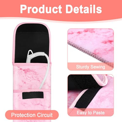 Shappy 2 Pcs Heat Resistant Hair Tools Bag Curling Iron Travel Case Cover Neoprene Flat Iron Holder Travel Case and Silicone Mat Pouch for Hot Hair Tools Storage Organizer(Pink Marble Style) - style: Pink Marble Style