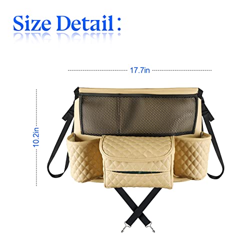 XINLIYA Car Handbag Holder Between Seats, PU Leather Multi-Pocket Large Capacity Purse Holder, Auto Net Bag Barrier of Backseat Pet Kids, Car Seat Organizers and Storage for Cargo Tissue Cup（Beige） - color: Beige