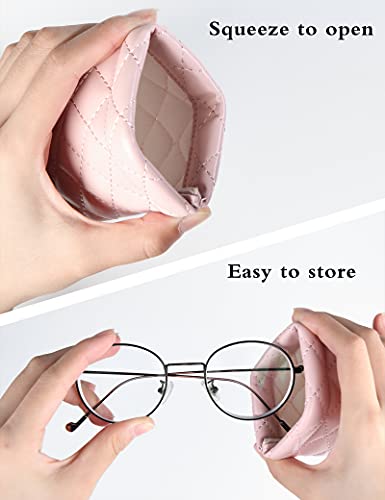 Squeeze Top Sunglass Pouch - Portable Sunglass Organizer Pouch Bags Soft PU Leather Glasses 2 Pack - color: Black-light Green