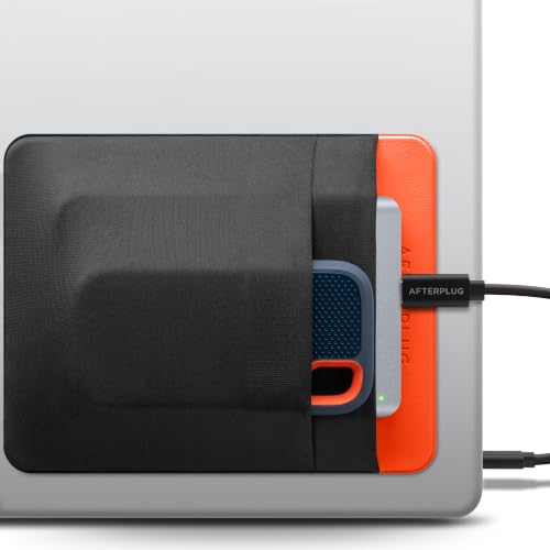2-Pocket Adhesive Hard Drive Holder for Laptop, Stick-On Pocket Pouch for External Portable SSD, HDD, Slim Mouse and Cables (Large - Fits SSD & 2.5" Drives) - color: Black & Orange, size: Large