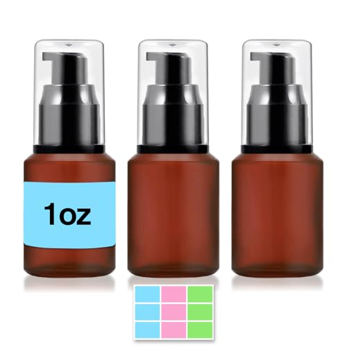 3PCS 30ML/1OZ Empty Reddish Brown Frosted Glass Bottles with Pump Refillable Vial Cosmetic Dispenser Jars Storage Travel Lotion Container Portable Sample Bottle for Toiletries,Foundation,Cream,Lotion - color: Reddish Brown, size: 1 OZ