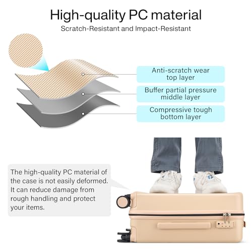 Hanke Hard Shell Luggage Sets 2 Pieces, Carry On and Checked Luggage Sets with Spinner Wheels, Durable PC Hardside Rolling Suitcase for Travel (20/28 Inch, Cuba Sand) - color: Cuba Sand, size: 2-Piece Set(20/28)