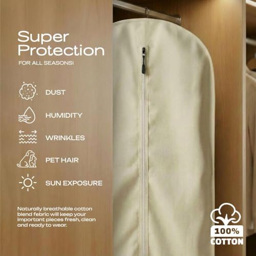 100% Cotton Garment Bag | Long | Breathable Garment Bags for Hanging Clothes | Garment Storage Bag for Long Dresses & Coats Storage | Pack of 1 (42 Inch) - size: 42 Inch