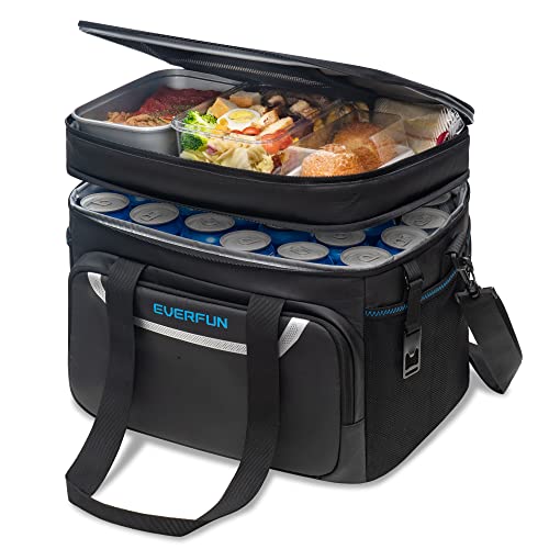 EVERFUN Small Compact Cooler Bag 24/48 Can Insulated Lunch Box Double Deck Soft Leak-Proof Waterproof Collapsible Ice Chest for Men Women Work Travel Car Trip Picnic Beach - color: Black, size: Large
