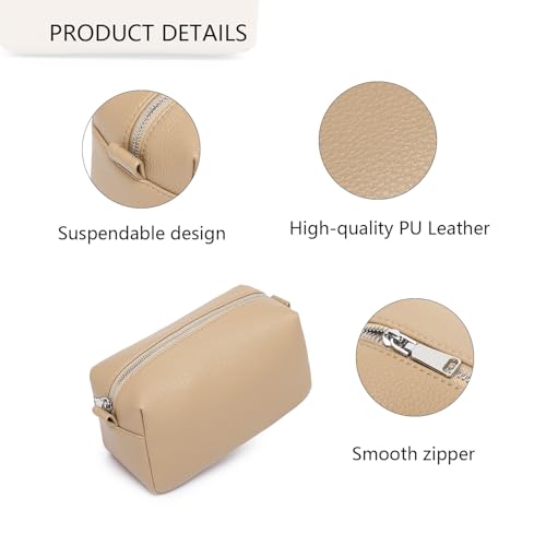 PU leather Organizer Bag Lightweight Cosmetic Bag with Ring Clasp Perfect Travel Makeup Bag for Women (Sandy/PU) - color: Sandy/PU